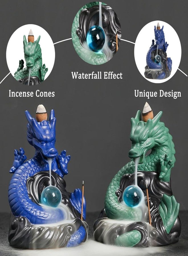 Simcat Dragon Waterfall Incense Burner,Backflow Incense Burner with 20 Incense Cones and 30 Incense Sticks，Ceramic Incense Cone Holder Used for Relaxation, Meditation, and Home Decoration (Blue) - Image 3